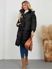 Stand Collar Hooded Pockets Long Down Coats