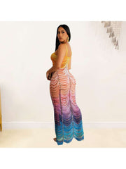 Gradient Rhinestones Halter Maxi Dress