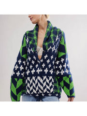 Abstract Printing Long Sleeve Single Breasted Cardigan