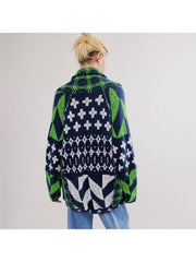 Abstract Printing Long Sleeve Single Breasted Cardigan