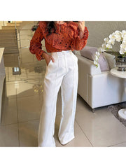 Pure Color High Rise Straight Pants