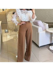 Pure Color High Rise Straight Pants