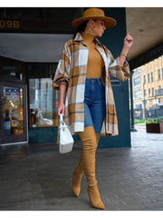 Contrast Color Plaid Long Sleeve Blouses