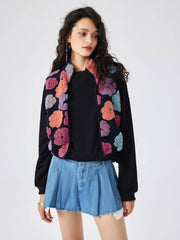 Colorblock Flower Zipper Cropped Vest