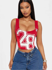 Number Lace-Up Cropped Tanks