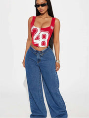 Number Lace-Up Cropped Tanks