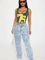 Number Lace-Up Cropped Tanks