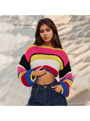 Colorblock Striped Loose Cropped Sweater