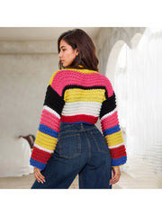 Colorblock Striped Loose Cropped Sweater