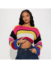 Colorblock Striped Loose Cropped Sweater