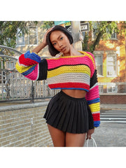 Colorblock Striped Loose Cropped Sweater