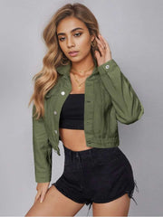 Patchwork Single Breasted Cropped Jackets