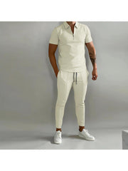 Patchwork Short Sleeve Men's Pants Sets