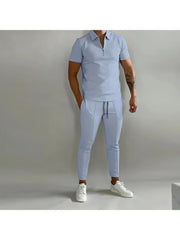 Patchwork Short Sleeve Men's Pants Sets