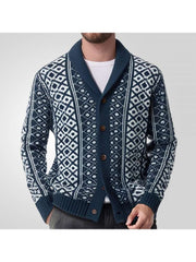 Jacquard Weave Single Breasted Long Sleeve Men's Cardigan