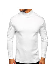 Pure Color Turtleneck Long Sleeve Men's Tee