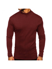 Pure Color Turtleneck Long Sleeve Men's Tee