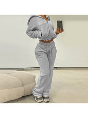 Letter Zipper Hooded Long Sleeve Pant Sets