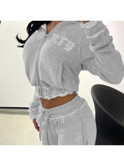 Letter Zipper Hooded Long Sleeve Pant Sets