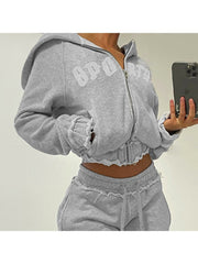 Letter Zipper Hooded Long Sleeve Pant Sets