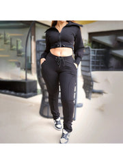 Lapel Zipper Cropped Multi Pocket Pant Sets