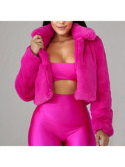 Fluff Plain Color Lapel Cropped Faux Fur