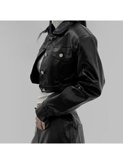 Padded Shoulders Buckle Lapel Cropped Peacoat