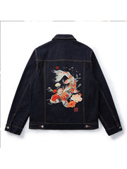 Embroidery Koi Fish Denim Men's Jackets