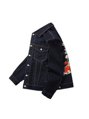 Embroidery Koi Fish Denim Men's Jackets