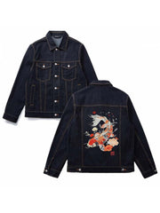 Embroidery Koi Fish Denim Men's Jackets