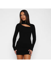 Hollow-out Mock Neck Bodycon Mini Dress