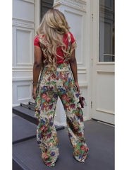 Floral Multi Pocket Wide Leg Cargo Overalls