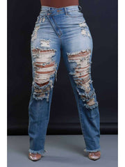 Frayed Ripped Asymmetrical Jeans