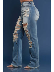 Frayed Ripped Asymmetrical Jeans