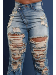 Frayed Ripped Asymmetrical Jeans