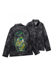 Embroidery Lapel Long Sleeve Men's Denim Jackets