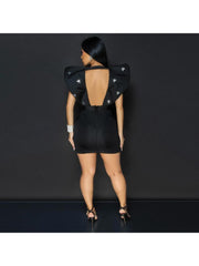 Hotfix Rhinestones V Neck Backless Mini Dress