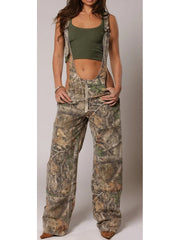 Camouflage Print Loose Ankle Strap Overalls