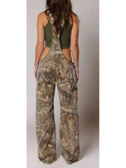 Camouflage Print Loose Ankle Strap Overalls