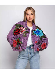 Stereo Flower Raged Hem Denim Cropped Jackets