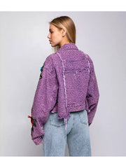 Stereo Flower Raged Hem Denim Cropped Jackets