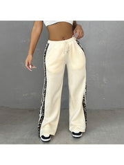 Leopard Striped Trim Printed Loose Pants