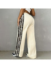 Leopard Striped Trim Printed Loose Pants