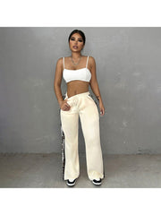 Leopard Striped Trim Printed Loose Pants