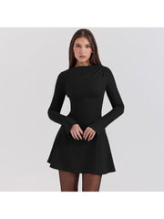 Pure Color High Rise Long Sleeves Mini Dress