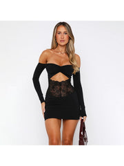 Lacework Hollow-out Off Shoulder Mini Dress