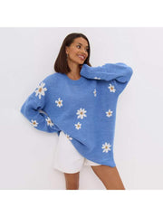 Embroidery Pullover Crewneck Flower Knit Sweater