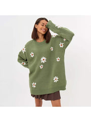 Embroidery Pullover Crewneck Flower Knit Sweater