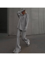 Loose Zipper Stand Collar Split Hem Pant Sets