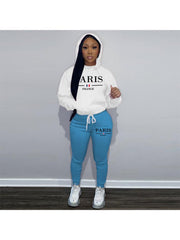 Letter Print Loose Hooded Sweatpants Set